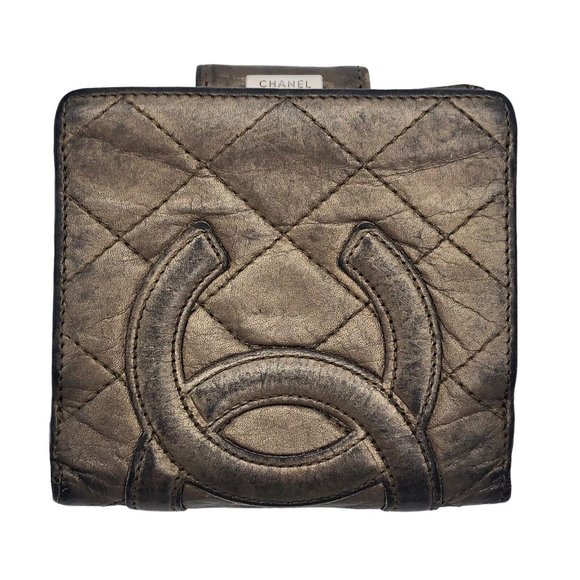 Chanel Bifold Clasp Mini Leather Wallet Lady Gold Logo Pattern